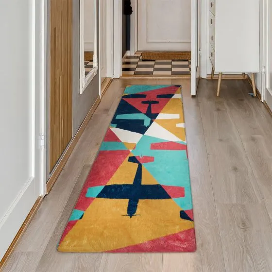 Deluxe Abstract Aircraft Plush Hallway Runner