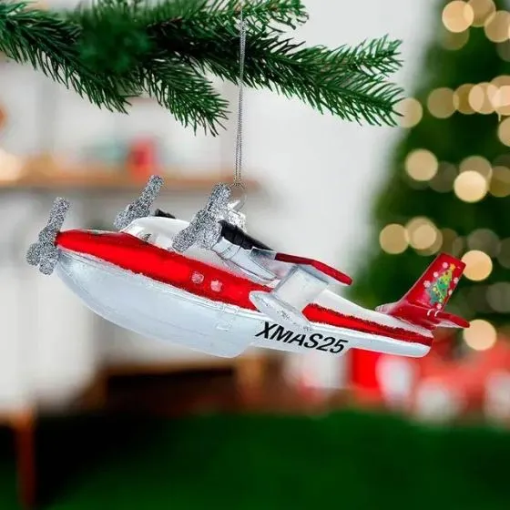 Seaplane Glass Christmas Ornament
