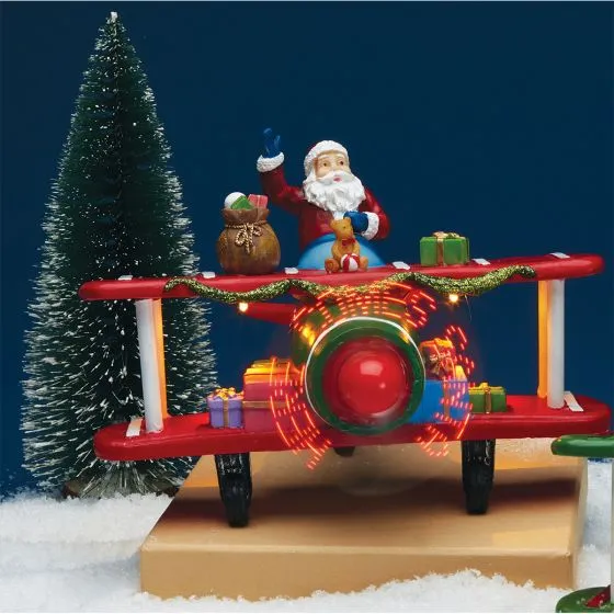 LED Biplane Santa Christmas Display