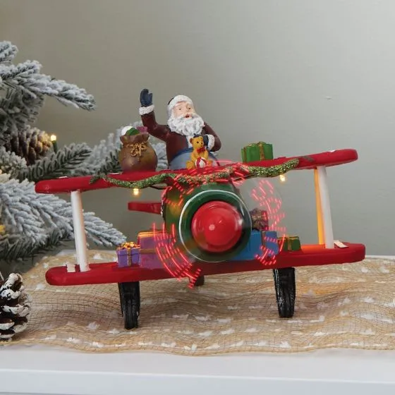 LED Biplane Santa Christmas Display
