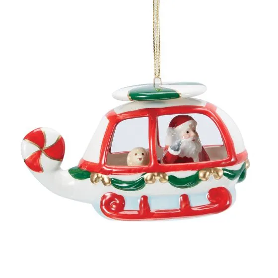 Helicopter Santa Ceramic Christmas Ornament