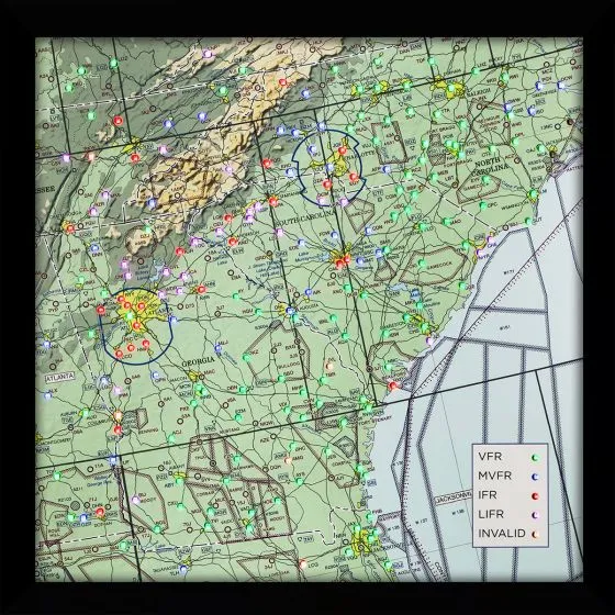 Georgia / South Carolina / North Carolina METAR LED Wall Map 3 Georgia / South Carolina / North Carolina METAR LED Wall Map
