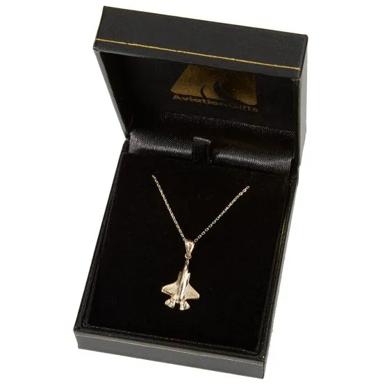 14K Gold Fighter Jet Necklace w/ 18” Chain