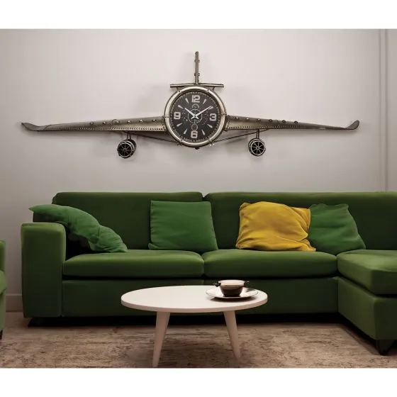 Large Metal Airplane Wall Clock with Storage