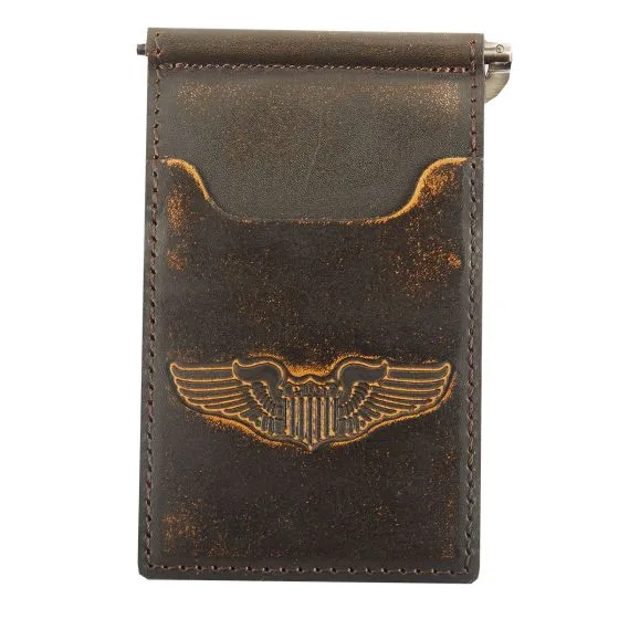 Pilot Wings Burnished Leather Front Pocket Wallet