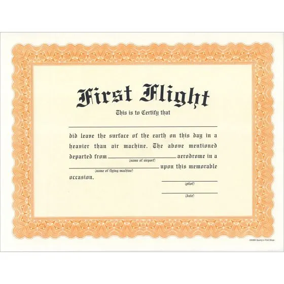 First Flight Certificate 2 First Flight Certificate