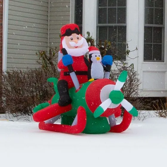 8’ Inflatable Aviator Santa Christmas Display