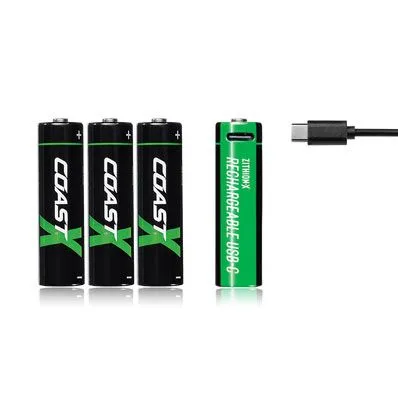 Coast AA Zithion-X Rechargeable USB-C Ported Batteries (4 Pack)